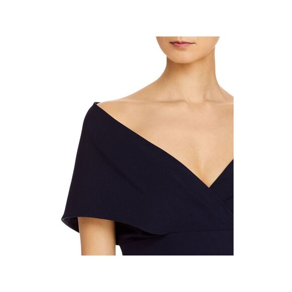AIDAN MATTOX Womens Navy Shawl Neckline Peplum Waist Slit Formal Dress 0 AIDAN MATTOX Womens Navy Shawl Neckline Peplum Waist Slit Formal Dress 0